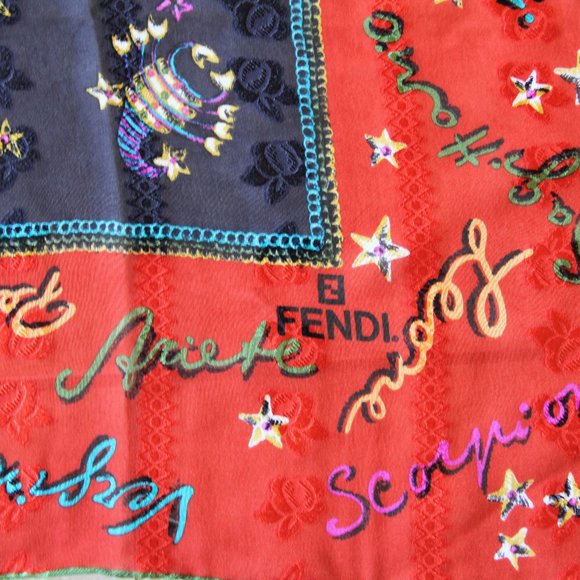 Vintage Rare Fendi 100% Silk Zodiac Square Scarf - Picture 6 of 8